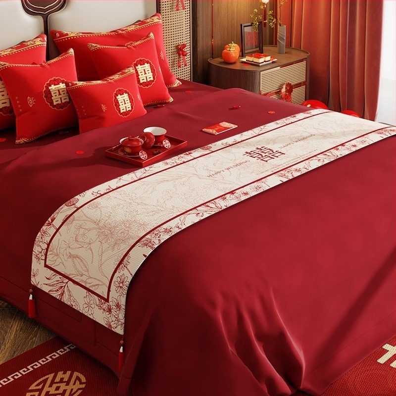 Steag de pat de nuntă, stil chinezesc, model festiv, decor pentru cameră de hotel, produs nr. 749053217785