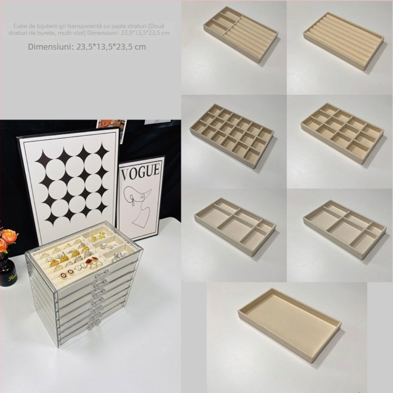 Cutie de bijuterii cu 7 etaje, mare capacitate pentru cercei și coliere, depozitare pe birou, rezistentă la praf și umiditate, plastic, design simplu modern