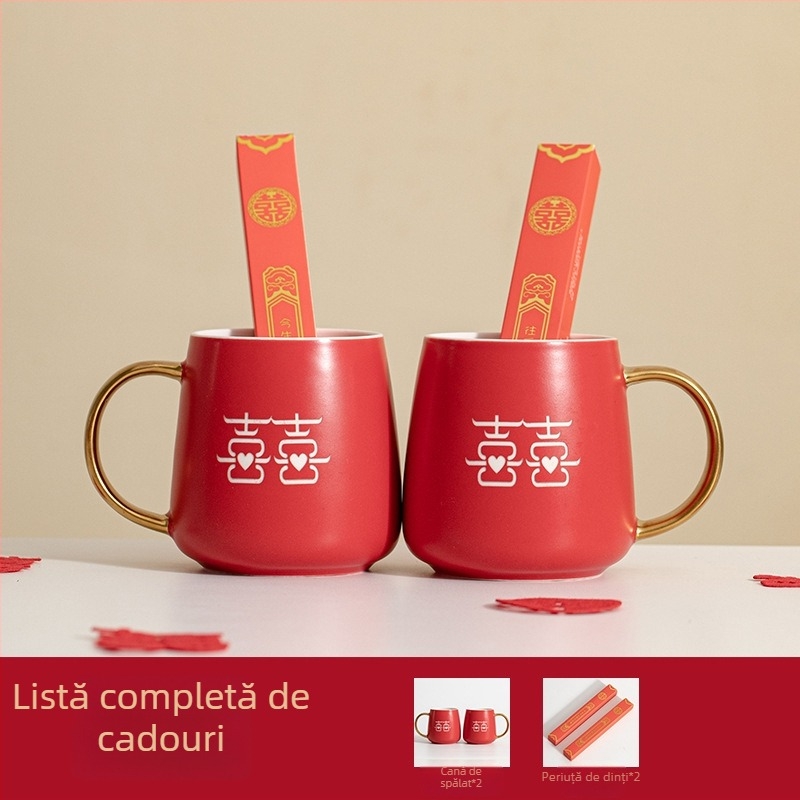 Cuplu de pahare porțelan pentru spălarea gurii la nuntă – cilindrice, cu un singur strat, rezistente la temperaturi înalte