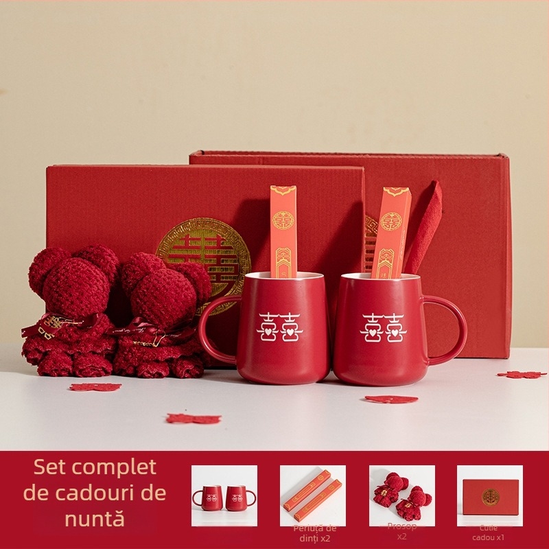 Cuplu de pahare porțelan pentru spălarea gurii la nuntă – cilindrice, cu un singur strat, rezistente la temperaturi înalte