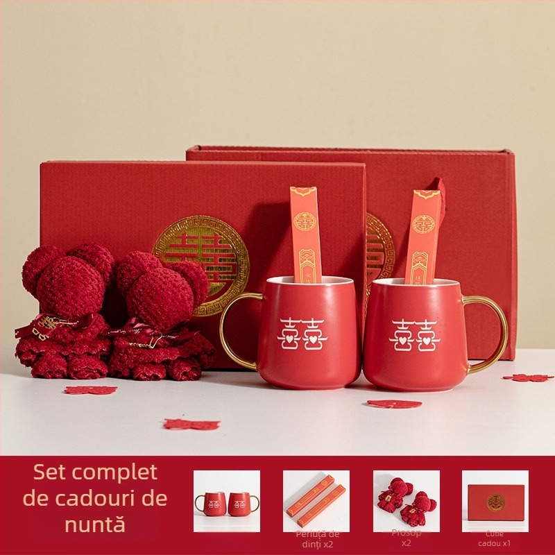 Cuplu de pahare porțelan pentru spălarea gurii la nuntă – cilindrice, cu un singur strat, rezistente la temperaturi înalte