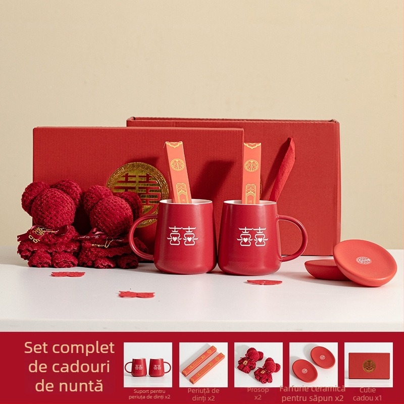 Cuplu de pahare porțelan pentru spălarea gurii la nuntă – cilindrice, cu un singur strat, rezistente la temperaturi înalte