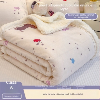 Pătură din fleece de miel, imprimeu desen animat, poliester, 300–500 g