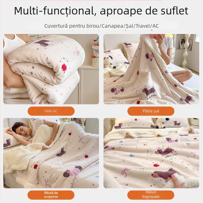 Pătură din fleece de miel, imprimeu desen animat, poliester, 300–500 g