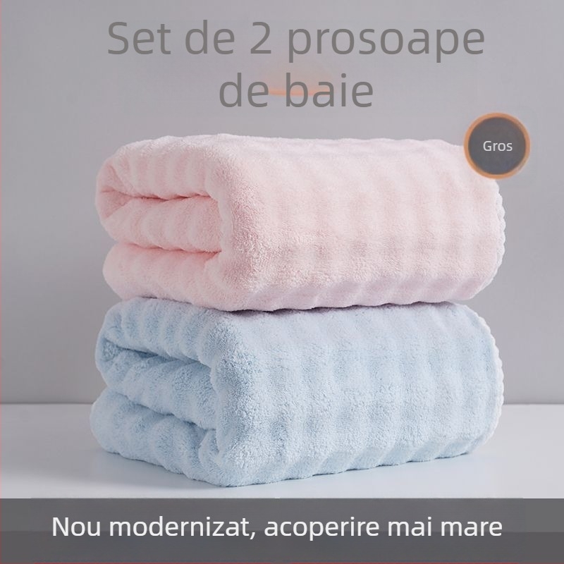 Set de 2 prosoape de baie din microfibră, Jacquard 150D, uscare rapidă, moi și catifelate, pentru baie sau plajă