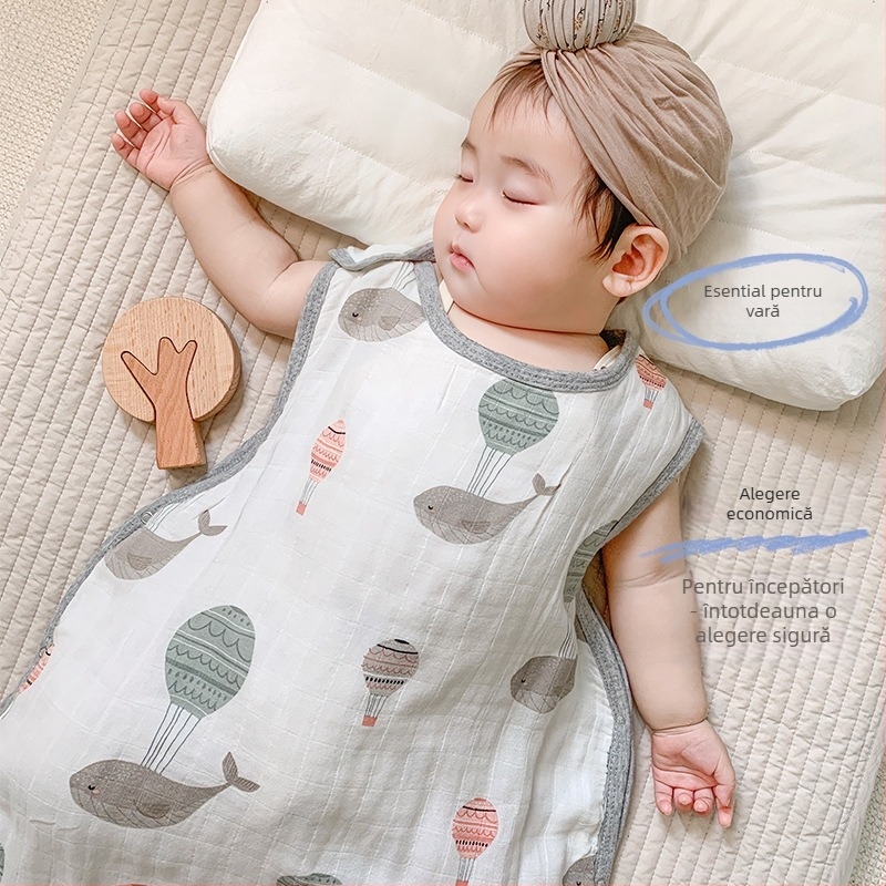 Sac de dormit pentru bebeluți, în stil vestă, din bambus-cotton gază, patru straturi, căptușeală lavabilă, pentru copii 0–6 ani, respirabil și care absoarbe umezeala