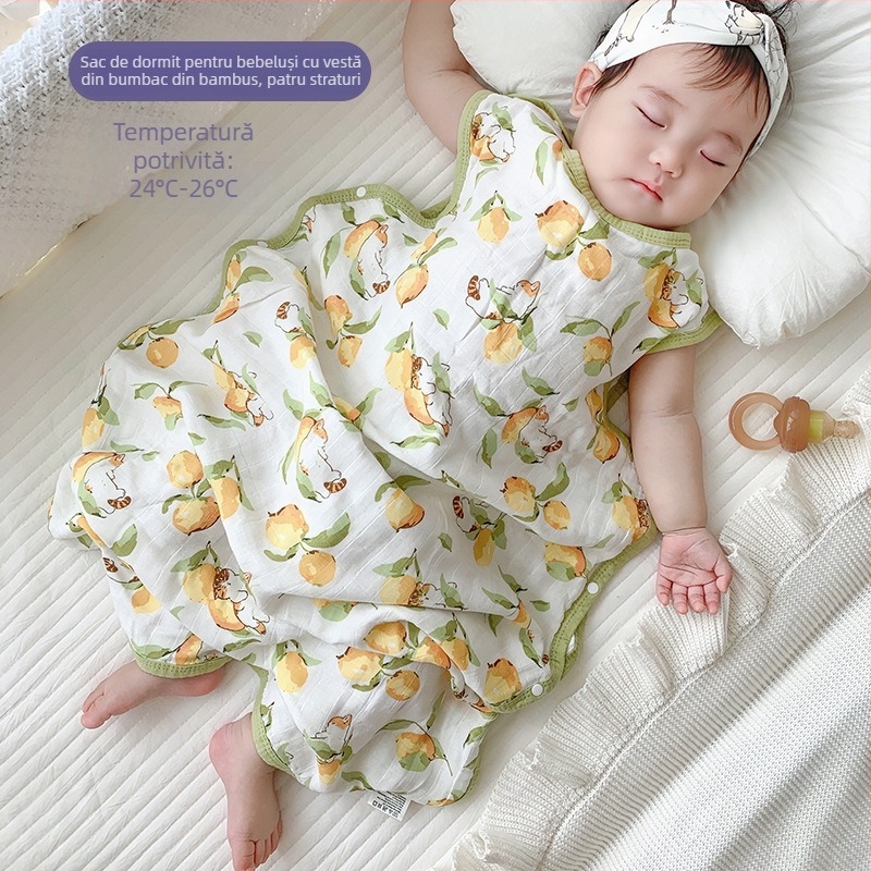 Sac de dormit pentru bebeluți, în stil vestă, din bambus-cotton gază, patru straturi, căptușeală lavabilă, pentru copii 0–6 ani, respirabil și care absoarbe umezeala