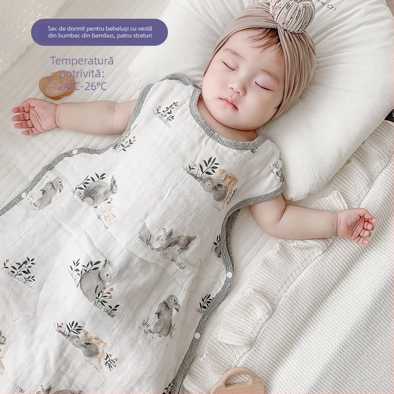 Sac de dormit pentru bebeluți, în stil vestă, din bambus-cotton gază, patru straturi, căptușeală lavabilă, pentru copii 0–6 ani, respirabil și care absoarbe umezeala