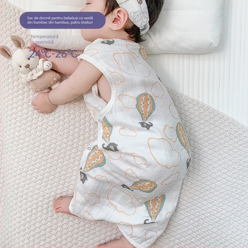 Sac de dormit pentru bebeluți, în stil vestă, din bambus-cotton gază, patru straturi, căptușeală lavabilă, pentru copii 0–6 ani, respirabil și care absoarbe umezeala