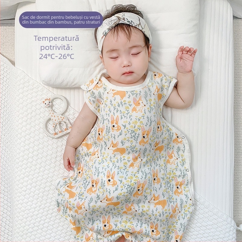Sac de dormit pentru bebeluți, în stil vestă, din bambus-cotton gază, patru straturi, căptușeală lavabilă, pentru copii 0–6 ani, respirabil și care absoarbe umezeala