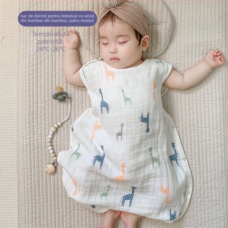 Sac de dormit pentru bebeluți, în stil vestă, din bambus-cotton gază, patru straturi, căptușeală lavabilă, pentru copii 0–6 ani, respirabil și care absoarbe umezeala
