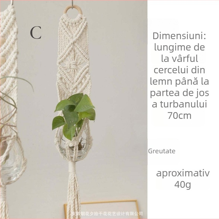 Coș suspendat pentru plante aeriene, țesut manual boem din bumbac, formă dreptunghiulară