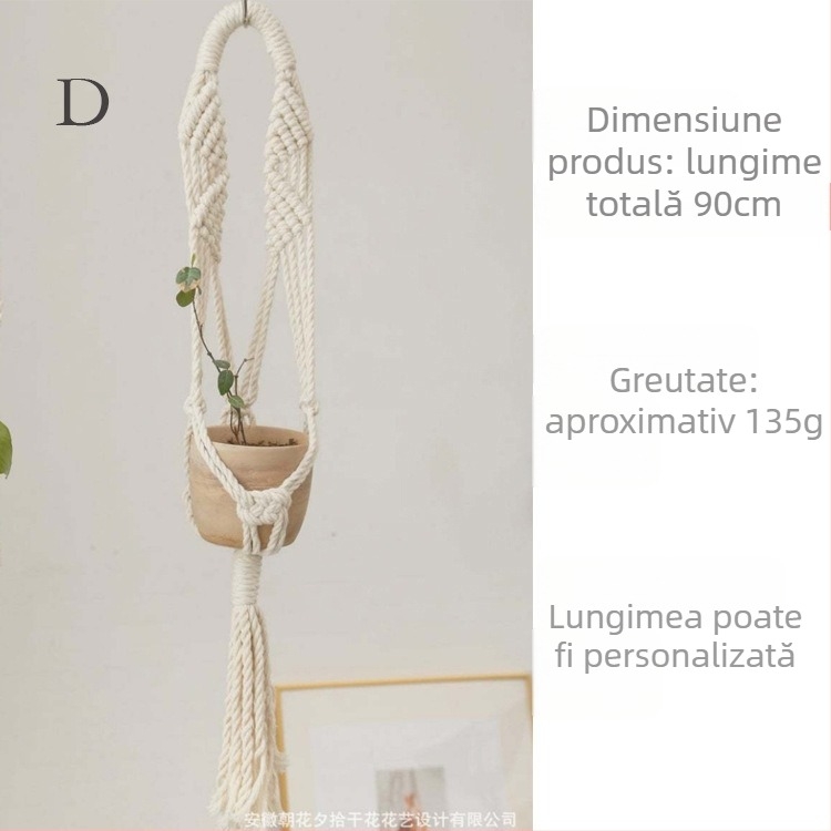 Coș suspendat pentru plante aeriene, țesut manual boem din bumbac, formă dreptunghiulară