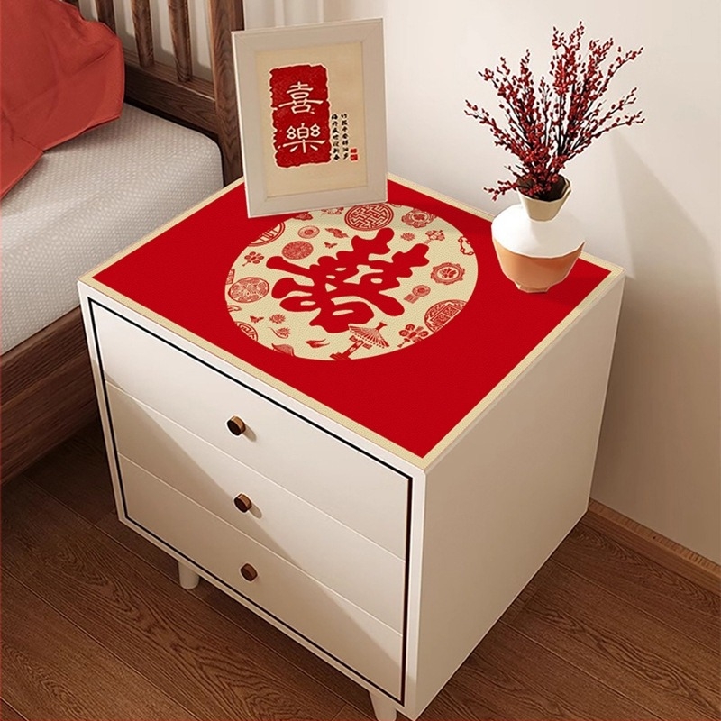 Șervet de masă pentru noptiere, în stil chinezesc, roșu, din in, impermeabil și rezistent la ulei, dimensiune mică, pentru decor de nuntă.