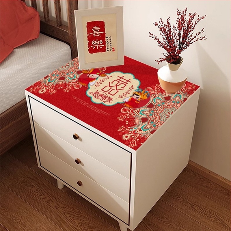 Șervet de masă pentru noptiere, în stil chinezesc, roșu, din in, impermeabil și rezistent la ulei, dimensiune mică, pentru decor de nuntă.