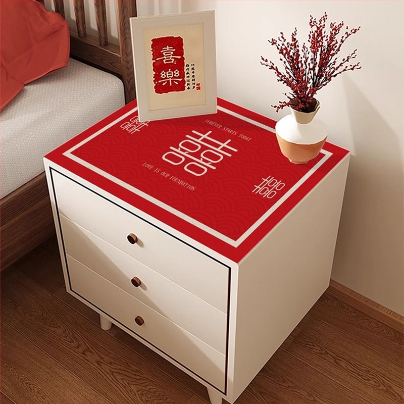 Șervet de masă pentru noptiere, în stil chinezesc, roșu, din in, impermeabil și rezistent la ulei, dimensiune mică, pentru decor de nuntă.