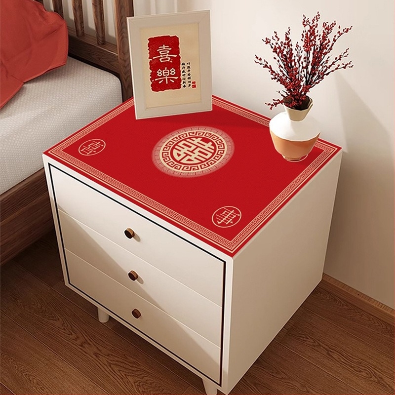 Șervet de masă pentru noptiere, în stil chinezesc, roșu, din in, impermeabil și rezistent la ulei, dimensiune mică, pentru decor de nuntă.
