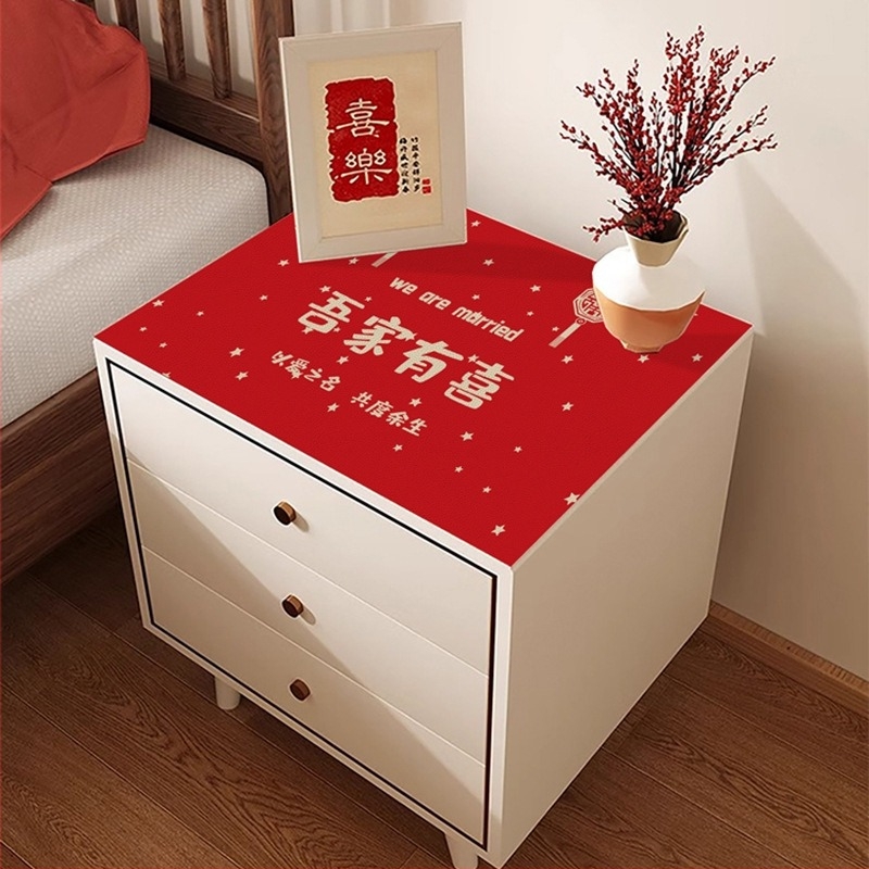 Șervet de masă pentru noptiere, în stil chinezesc, roșu, din in, impermeabil și rezistent la ulei, dimensiune mică, pentru decor de nuntă.