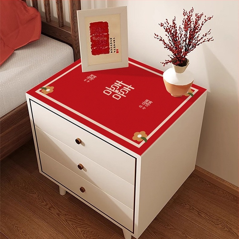 Șervet de masă pentru noptiere, în stil chinezesc, roșu, din in, impermeabil și rezistent la ulei, dimensiune mică, pentru decor de nuntă.