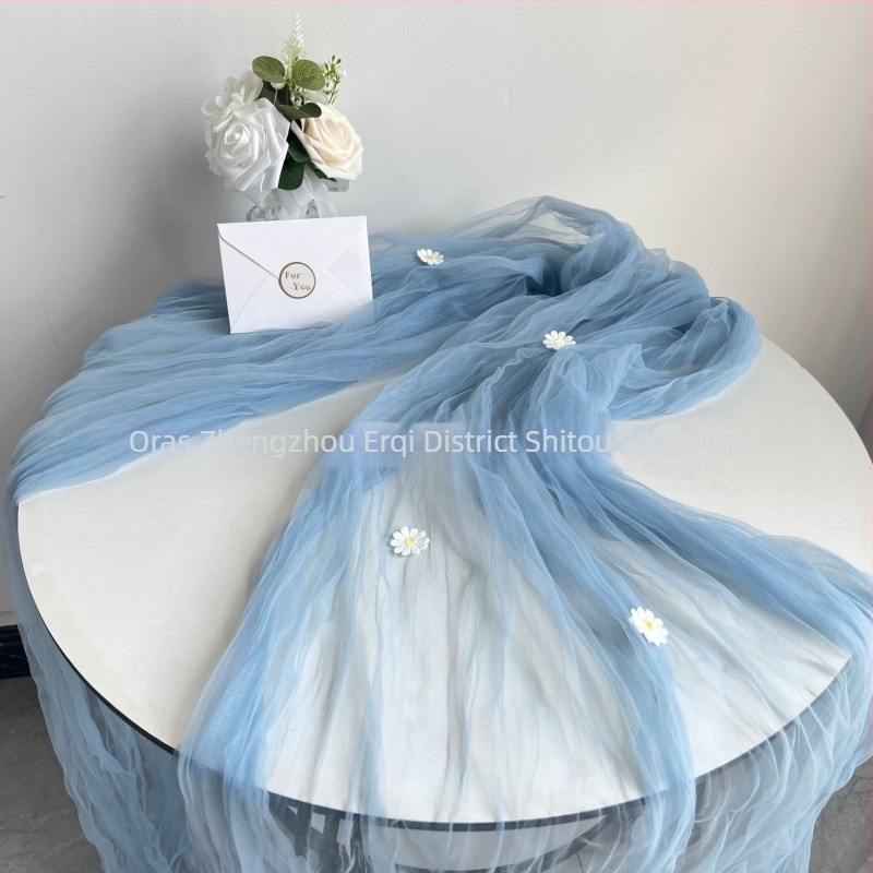 Fâșie de masă cu pliuri din plasă tull și Cheese Cloth, țesătură poliester