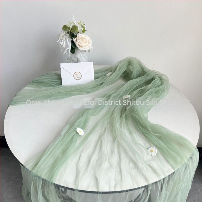 Fâșie de masă cu pliuri din plasă tull și Cheese Cloth, țesătură poliester