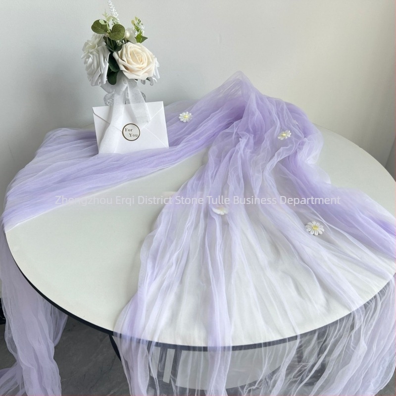 Fâșie de masă cu pliuri din plasă tull și Cheese Cloth, țesătură poliester