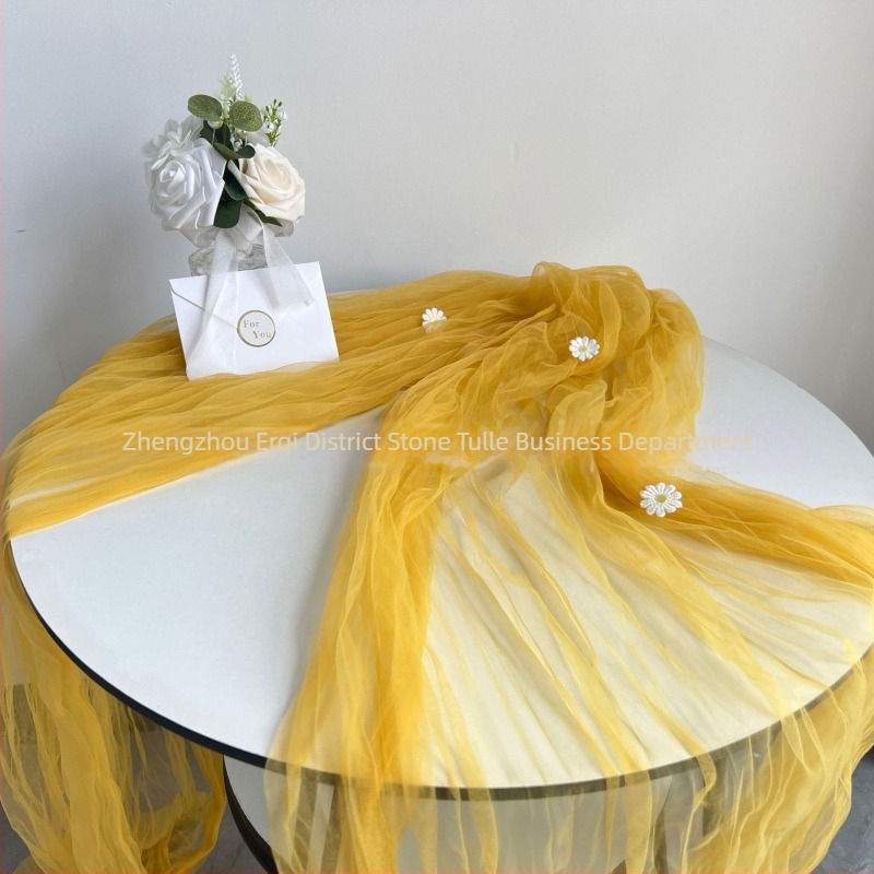 Fâșie de masă cu pliuri din plasă tull și Cheese Cloth, țesătură poliester