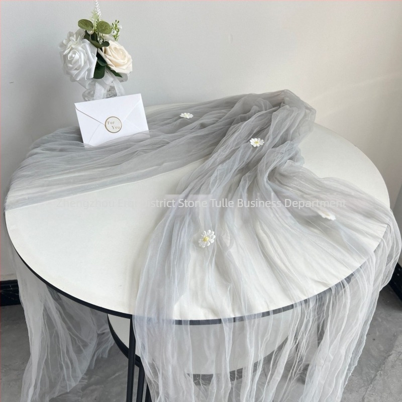 Fâșie de masă cu pliuri din plasă tull și Cheese Cloth, țesătură poliester