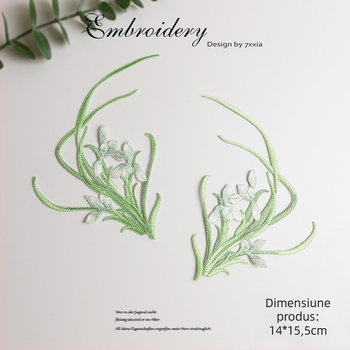 Aplicații brodate cu orhidee din rayon pentru proiecte DIY, accesorii textile în stil chinezesc pentru cap, îmbrăcăminte și decor