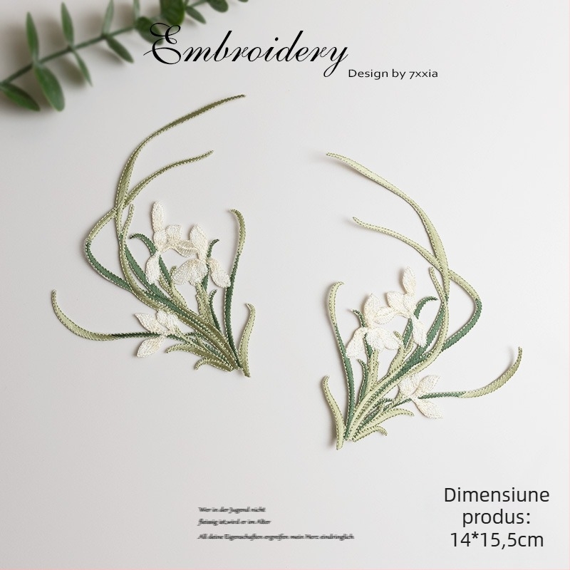 Aplicații brodate cu orhidee din rayon pentru proiecte DIY, accesorii textile în stil chinezesc pentru cap, îmbrăcăminte și decor