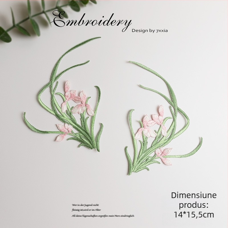 Aplicații brodate cu orhidee din rayon pentru proiecte DIY, accesorii textile în stil chinezesc pentru cap, îmbrăcăminte și decor