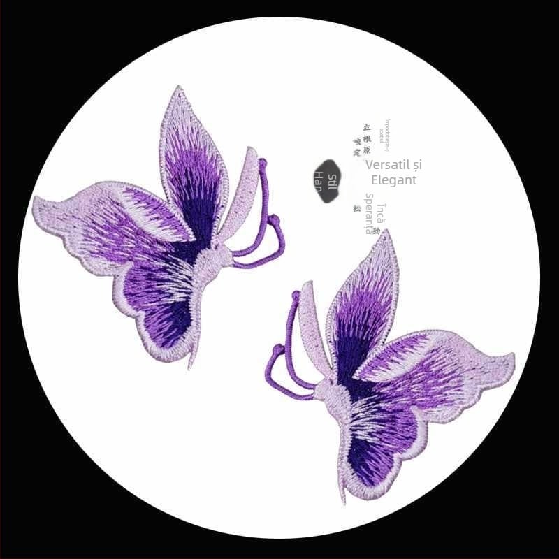 Patch brodat cu fluture pentru îmbrăcăminte, cusut manual, material rayon, brand Han Noble