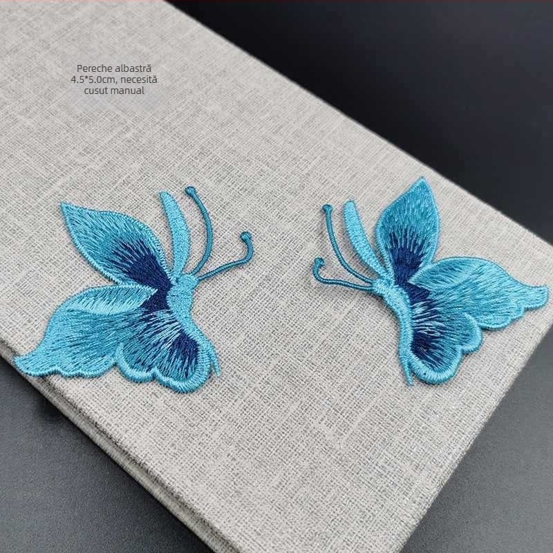Patch brodat cu fluture pentru îmbrăcăminte, cusut manual, material rayon, brand Han Noble