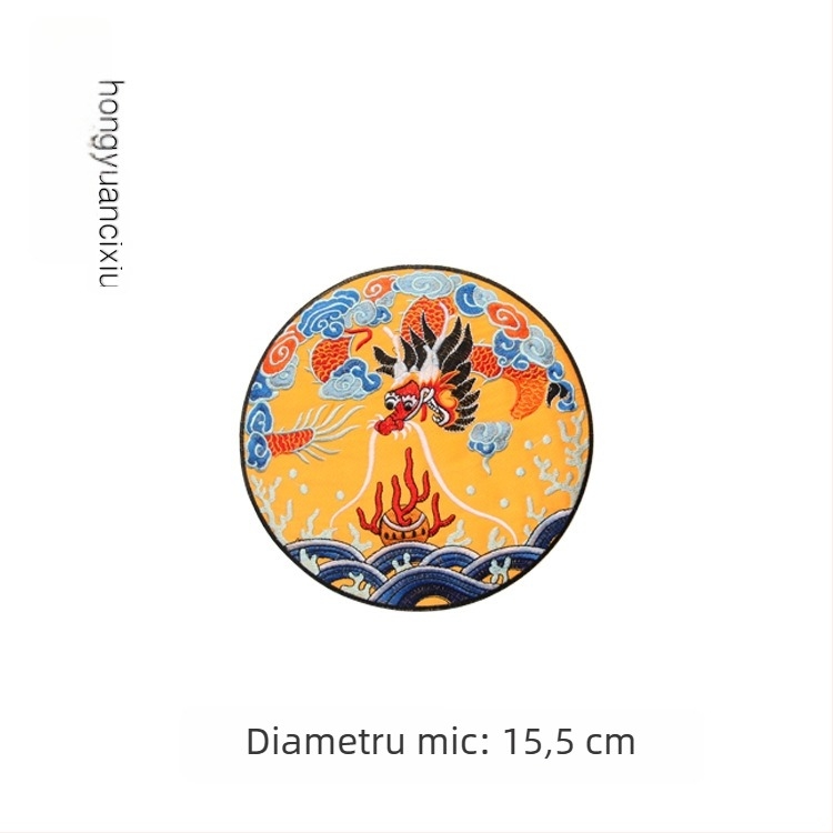 Aplicație circular brodată cu dragon pentru Hanfu, îmbrăcăminte și decor