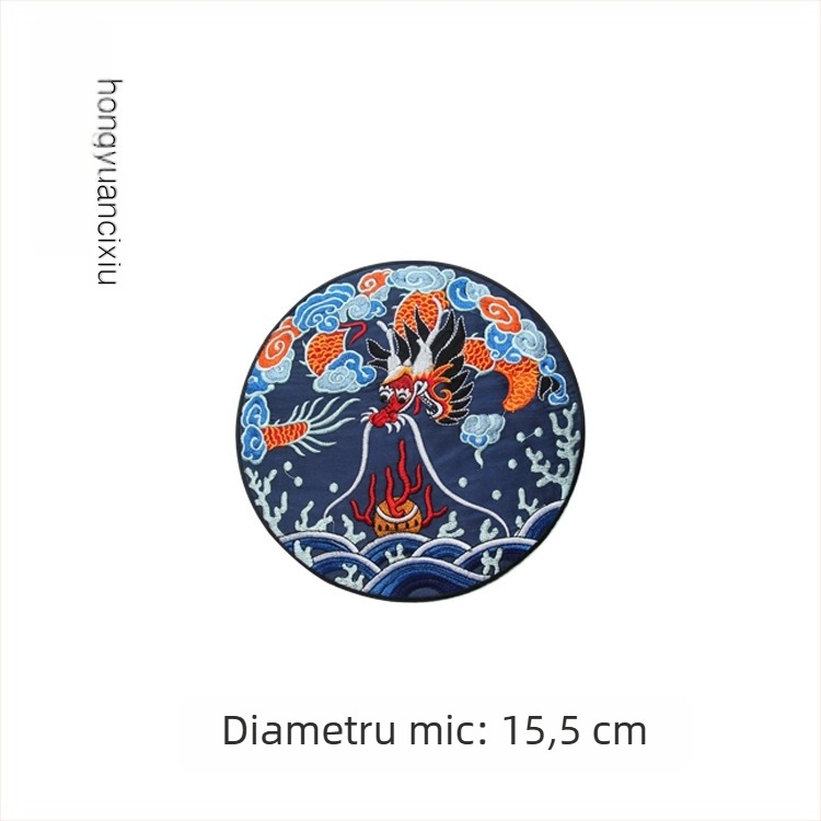 Aplicație circular brodată cu dragon pentru Hanfu, îmbrăcăminte și decor