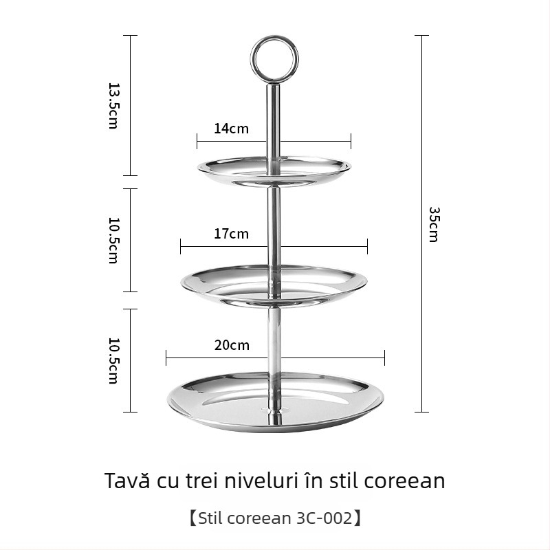 Suport din oțel inoxidabil pentru deserturi și fructe, cu două sau trei niveluri, Yuexiang YXCP02, stil Light Luxury Retro