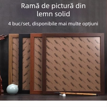 Cadruri pentru fotografii, 4 bucăți, pătrate, din lemn masiv și lemn compozit, pentru pictură chineză și caligrafie