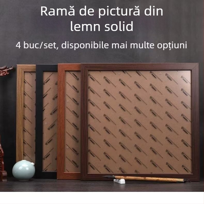 Cadruri pentru fotografii, 4 bucăți, pătrate, din lemn masiv și lemn compozit, pentru pictură chineză și caligrafie