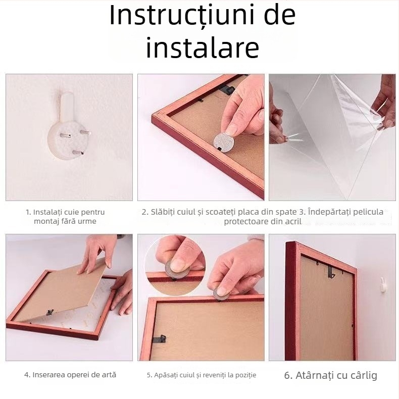 Cadruri pentru fotografii, 4 bucăți, pătrate, din lemn masiv și lemn compozit, pentru pictură chineză și caligrafie