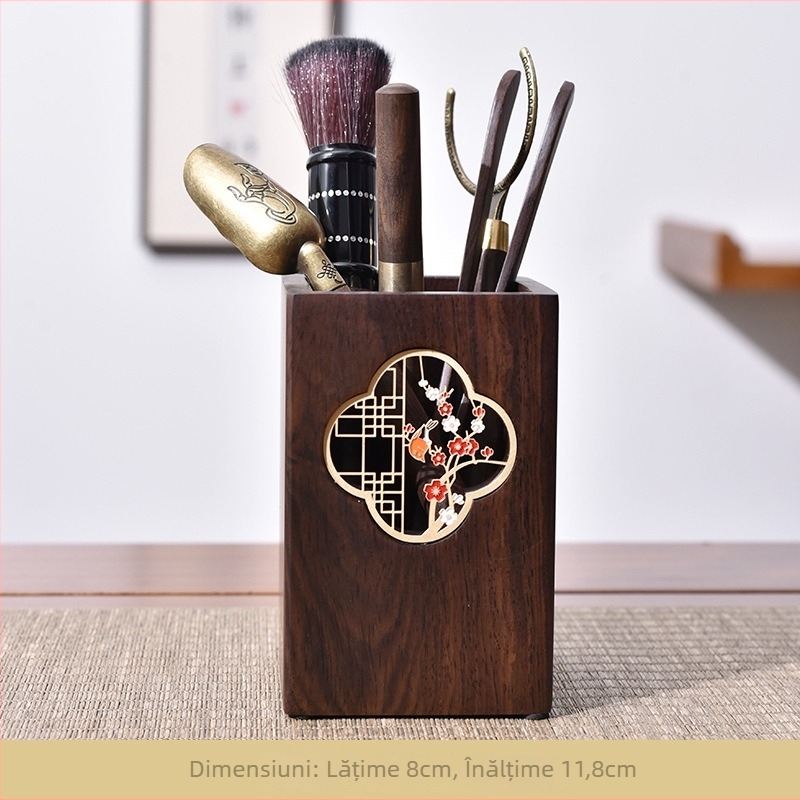 Set accesorii ceremonie ceai Ebony Kung Fu cu tavă — Material: Ebony; include lingură de ceai și perie de ceai; greutate 0,86 kg