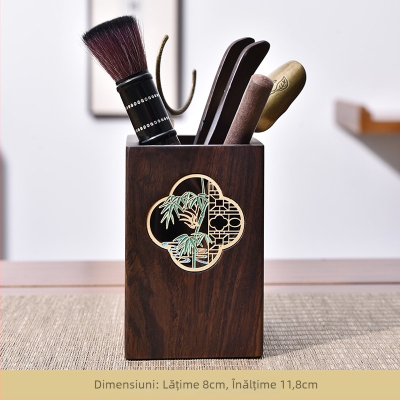 Set accesorii ceremonie ceai Ebony Kung Fu cu tavă — Material: Ebony; include lingură de ceai și perie de ceai; greutate 0,86 kg