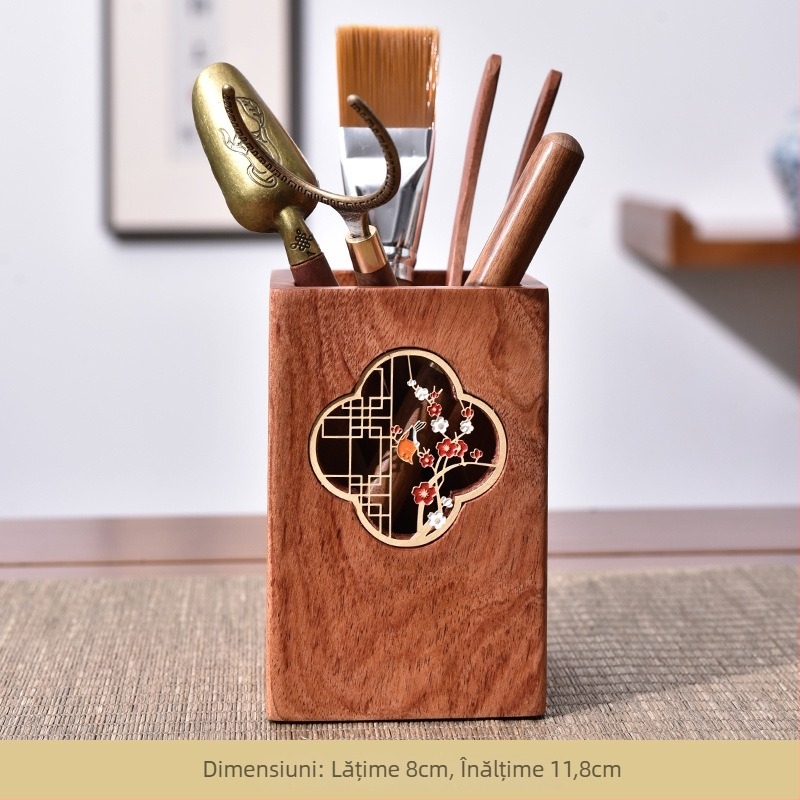 Set accesorii ceremonie ceai Ebony Kung Fu cu tavă — Material: Ebony; include lingură de ceai și perie de ceai; greutate 0,86 kg