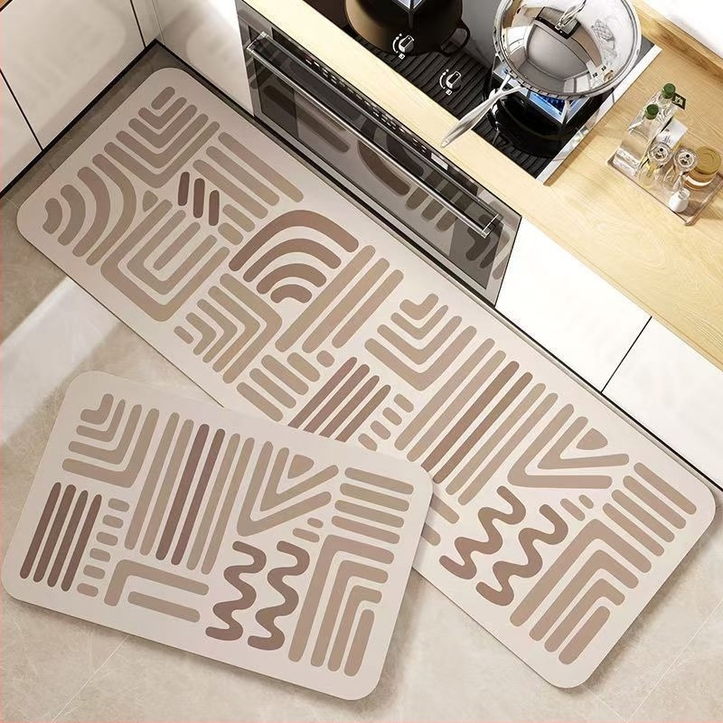 Covorașe de podea Nordic din lut diatom – set de două piese, absorbante, antiderapante, pentru bucătărie și baie, formă pătrată