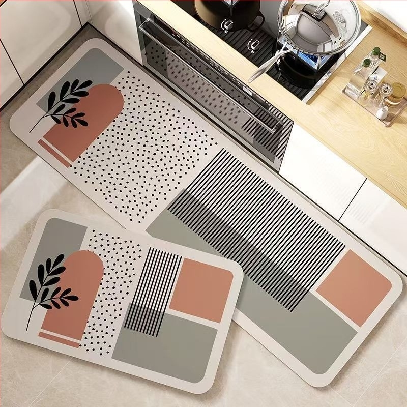 Covorașe de podea Nordic din lut diatom – set de două piese, absorbante, antiderapante, pentru bucătărie și baie, formă pătrată