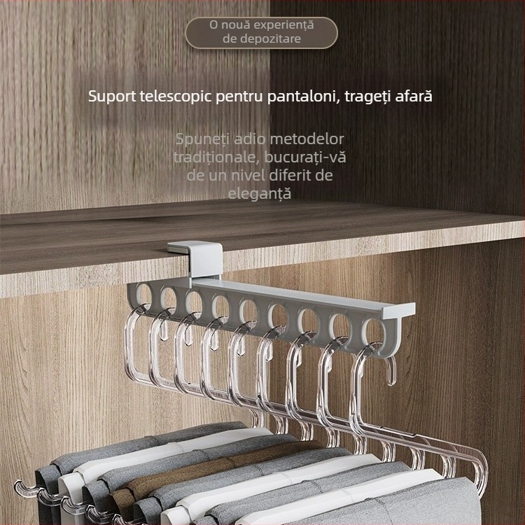 Raft pentru pantaloni pentru garderob cu mecanism glisant, material PP, pachet de 50 bucăți, producător independent, logo tipărit