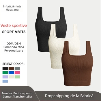Top de yoga pentru femei, fără cusături, Jacquard, 90% nailon / 10% spandex, căptușeală din spandex 10%, cupă completă cu cupă modelată subțire, bretele duble fixe, potrivit pentru toate anotimpurile