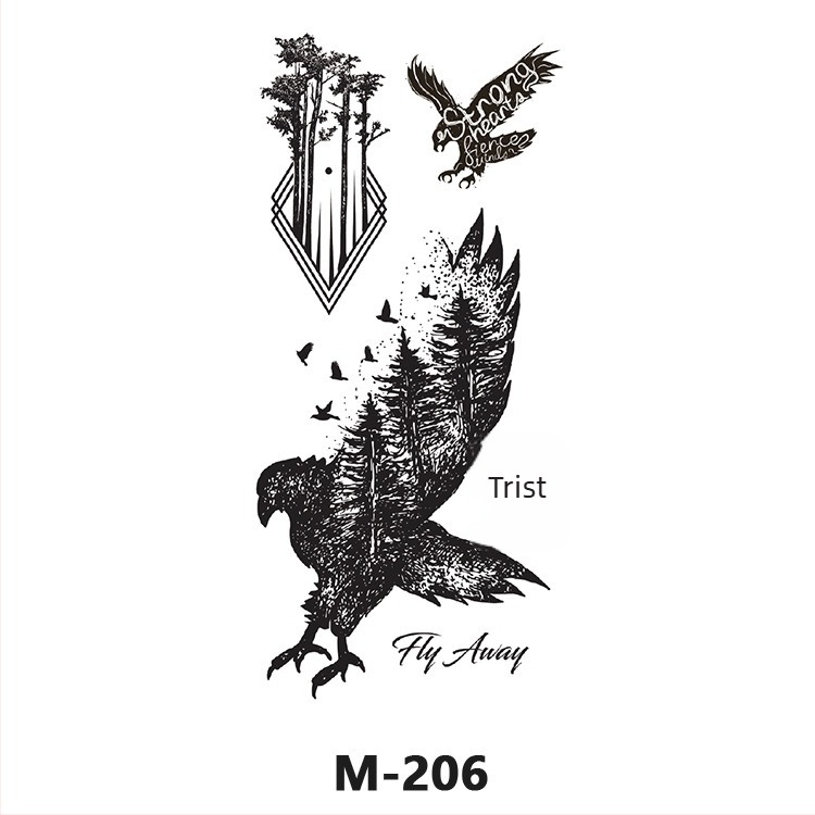 Autocolant tatuaj 3D pentru jumătate de braț, cu tigru, lup și cerb; transfer prin apă; personalizabil; cu logo tipărit; producție semi-manuală