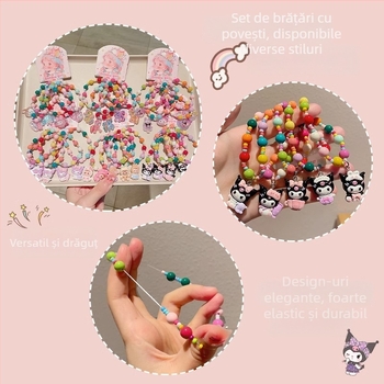 Brățară pentru copii, handmade, din plastic/rezină, cu design de personaj de desene animate, stil coreean, set de 5 bucăți, ambalaj individual.