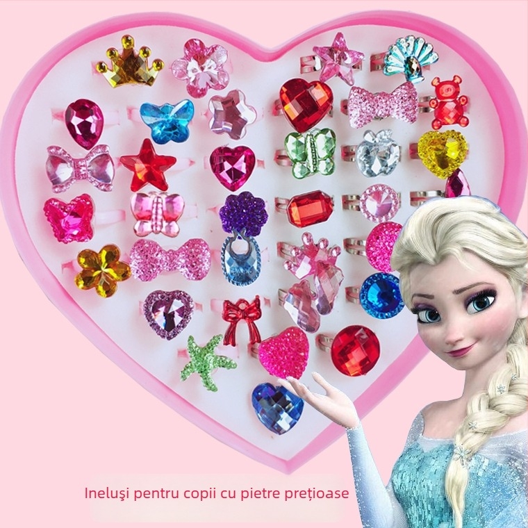 Inel pentru copii, din plastic/rășină, lucrat manual, seria Prințesa, reglabil, ambalaj individual