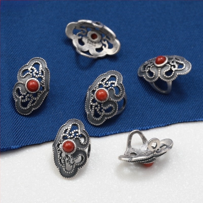 Accesoriu DIY pentru bijuterii cu motiv phoenix-lotus-bat-flower, argint 925, design retro